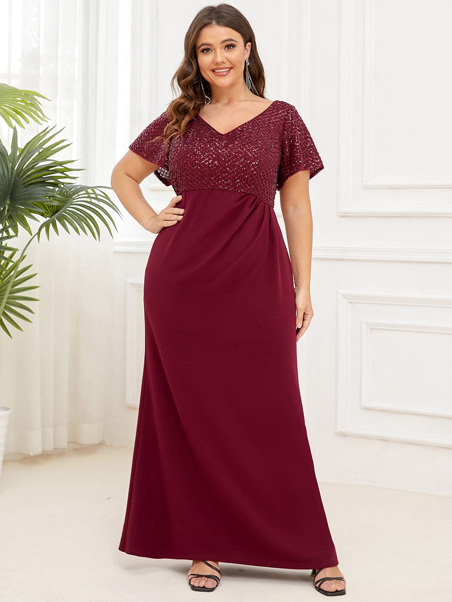 Sequin Short Sleeve Floor-Length Mother of the Bride Dress