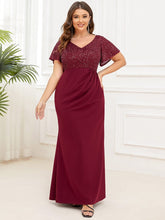 Sequin Short Sleeve Floor-Length Mother of the Bride Dress #Color_Burgundy
