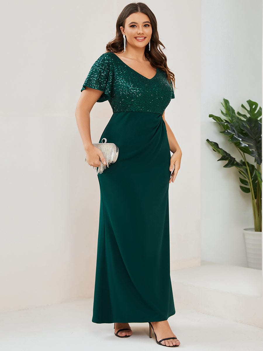 Sequin Short Sleeve Floor-Length Mother of the Bride Dress