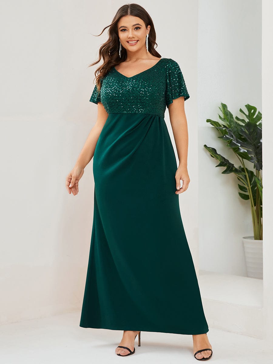 Sequin Short Sleeve Floor-Length Mother of the Bride Dress