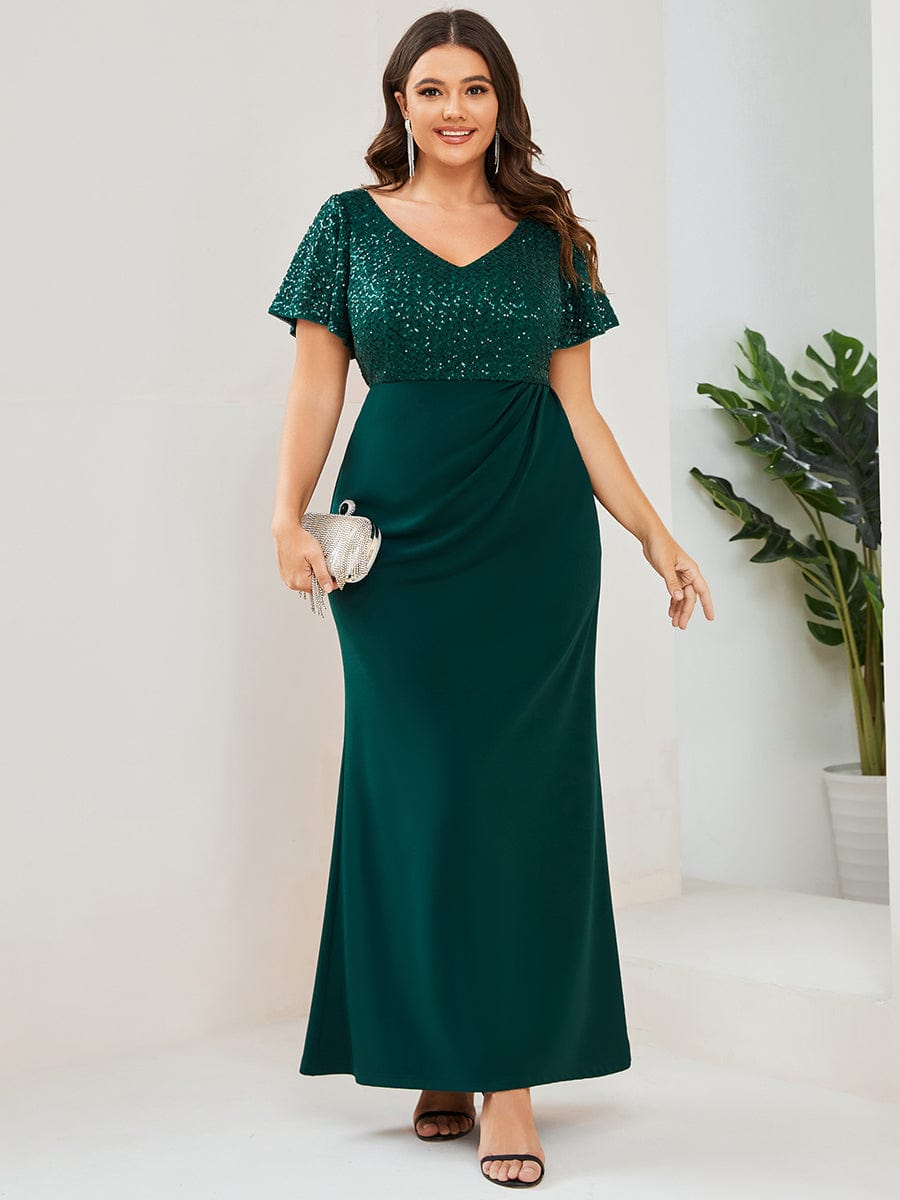 Sequin Short Sleeve Floor-Length Mother of the Bride Dress
