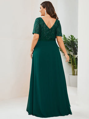 Plus Size Sequin Short Sleeve Belted Waist Chiffon Mother of the Bride Dress