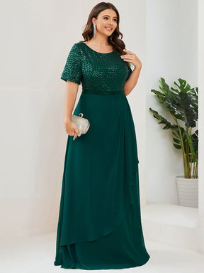 Plus Size Sequin Short Sleeve Belted Waist Chiffon Mother of the Bride Dress