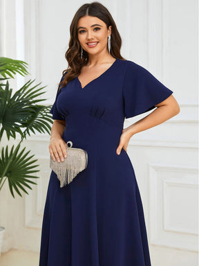 Plus Size Elegant Short Flutter Sleeve V-Neck Mother of the Bride Midi Dress