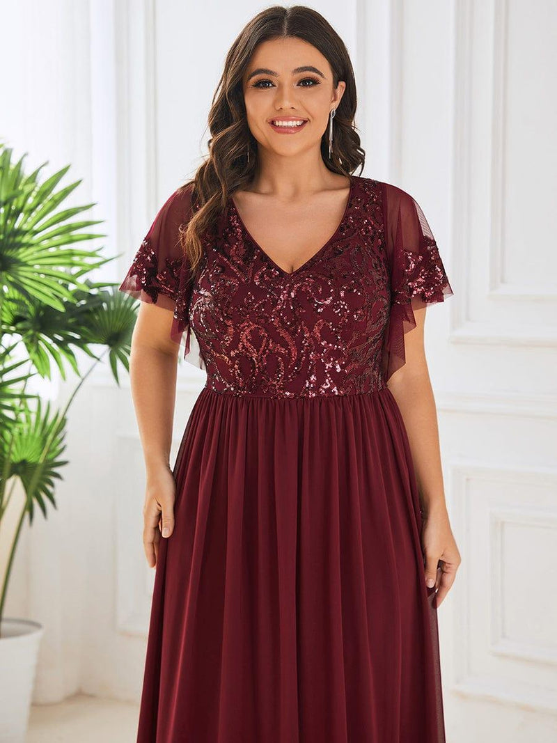 V-Neck Short Sleeve Chiffon Sequin Mother of the Bride Dress - Ever ...