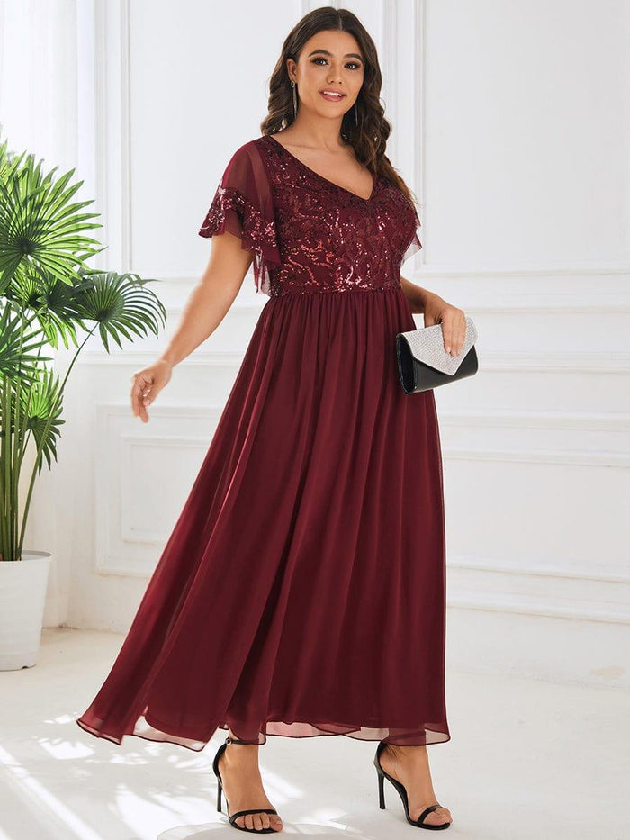 V-Neck Short Sleeve Chiffon Sequin Mother of the Bride Dress - Ever ...