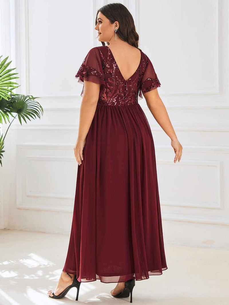 V-Neck Short Sleeve Chiffon Sequin Mother of the Bride Dress - Ever ...