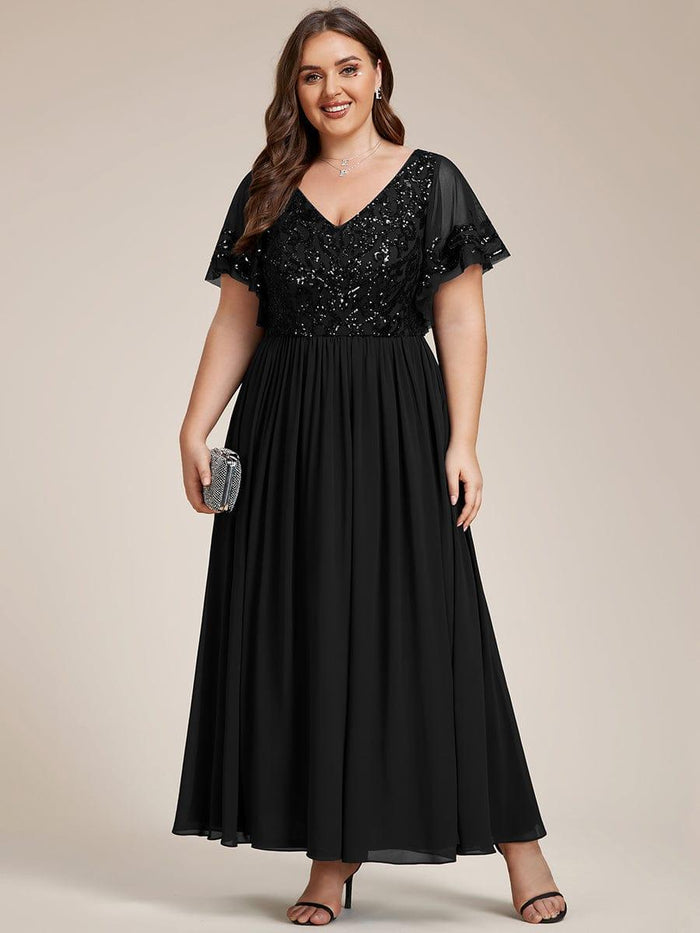 Sequin V Neck Ruched Mother of the Bride Dresses