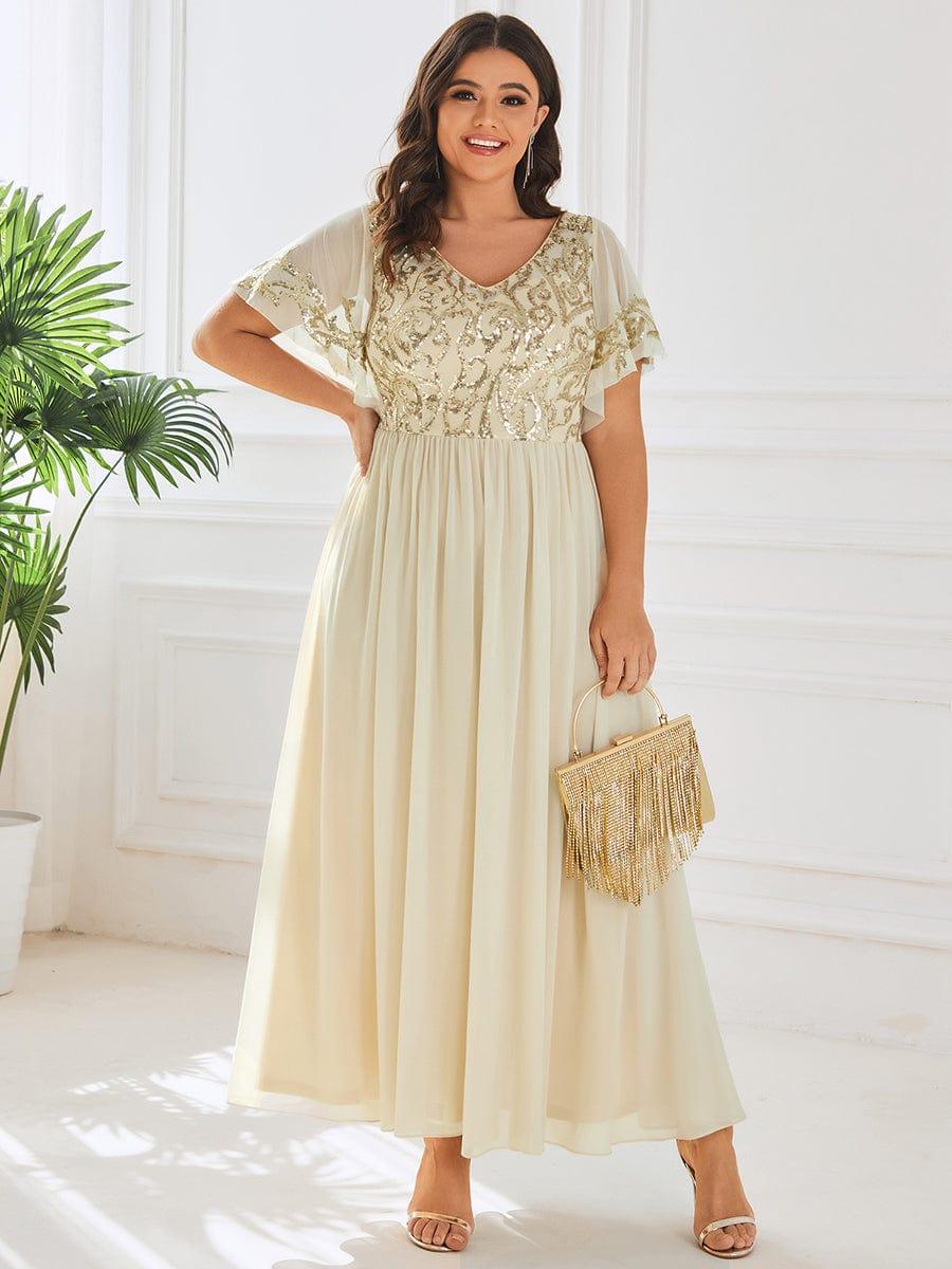 Plus Size Mother Of The Bride Dress Chiffon Full Length Short Sleeve Formal Event