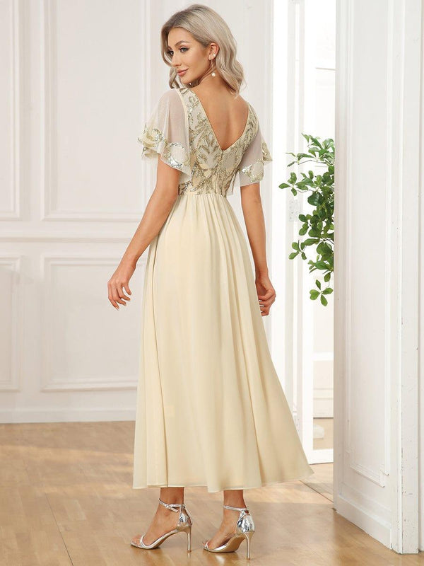 Sequin V Neck Ruched Mother of the Bride Dresses