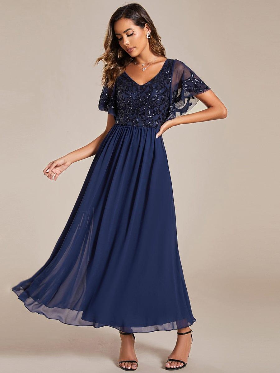 V-Neck Short Sleeve Chiffon Sequin Mother of the Bride Dress - Ever ...