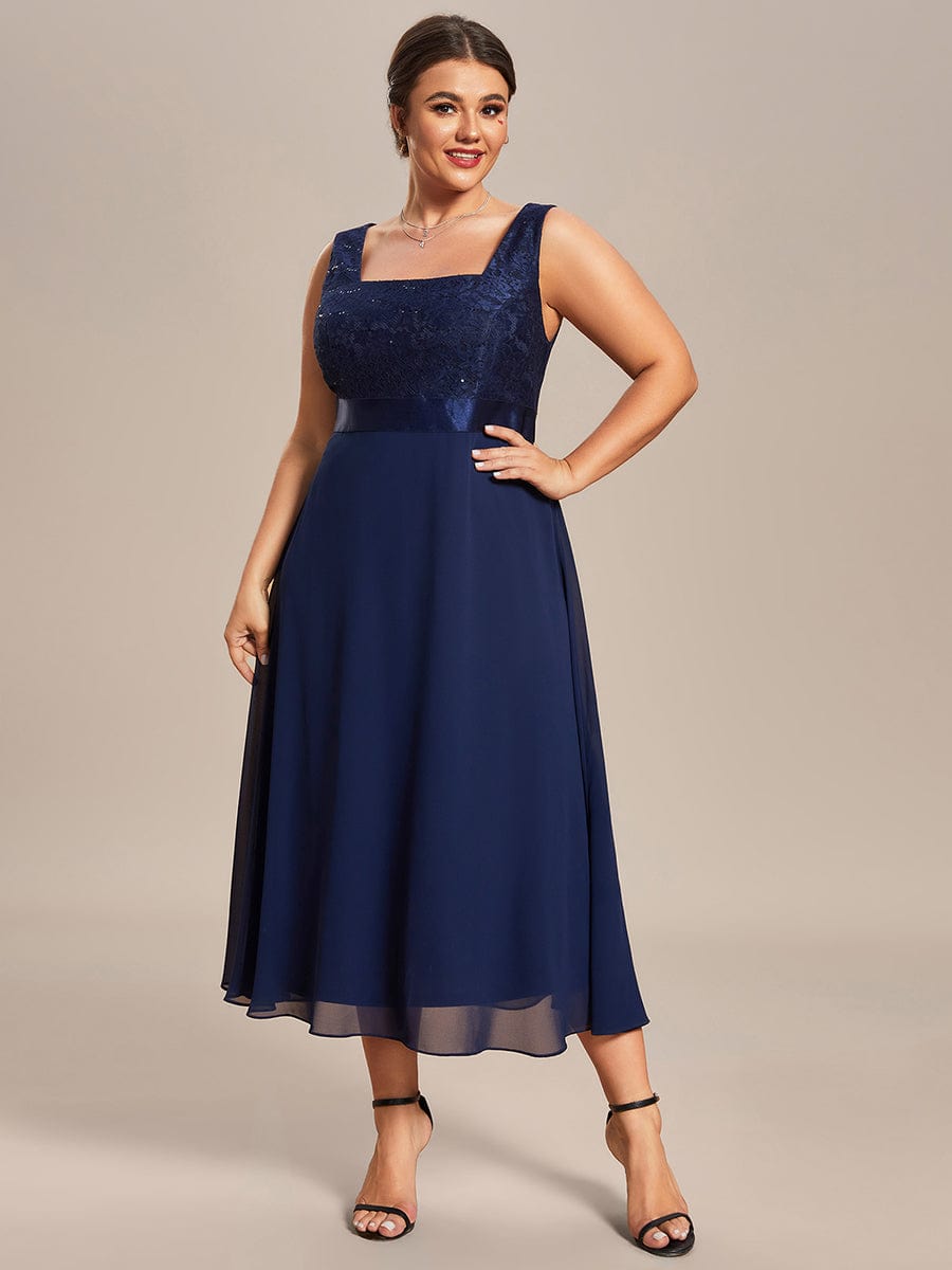 Plus Size Square Neckline A-Line Chiffon Mother of the Bride Dress with Lace Cardigan