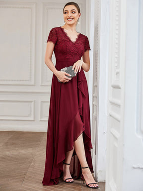 Lace Short Sleeve Chiffon Ruffle Mother of the Bride Dress