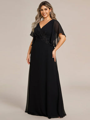 Plus Size Chiffon Ruffle Sleeve Mother of the Bride Dress with Waist Applique