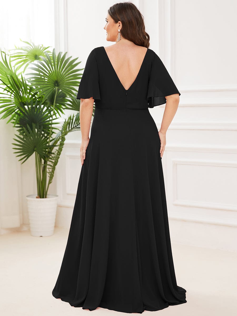 Plus Size Flutter Sleeve Chiffon Mother of The Bride Dress