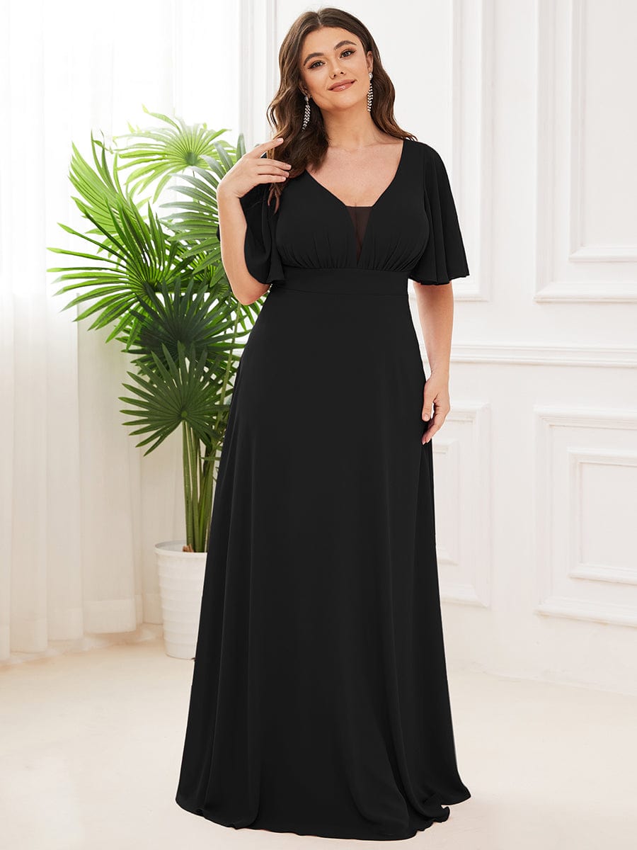 Plus Size Flutter Sleeve Chiffon Mother of The Bride Dress