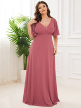 Plus Size Flutter Sleeve Chiffon Mother of The Bride Dress #color_Cameo Brown