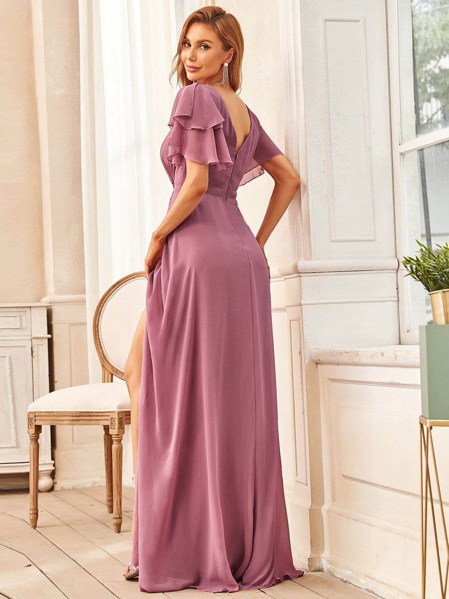 Elegant Chiffon Layered Ruffle Sleeves Mother of the Bride Dress #color_Purple Orchid