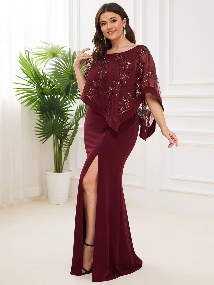 CELINE Plus Asymmetrical Cape Sequin Mother Bride Dress