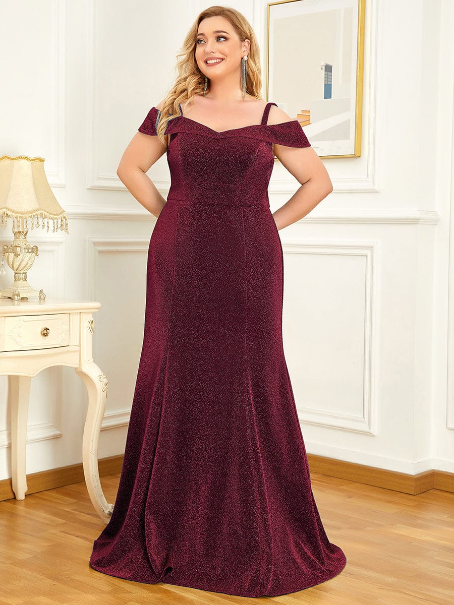 Plus Size Shinning Cold Shoulder Glitter Mother of the Bride Dress