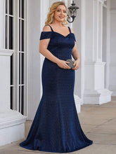 Plus Size Shinning Cold Shoulder Glitter Mother Of The Bride Dress #color_Navy Blue