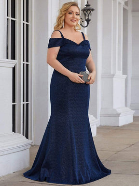 Plus Size Shinning Cold Shoulder Glitter Mother of the Bride Dress