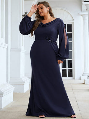 Cowl Neck Fit and Flare Wedding Guest Dress with Long Sleeves