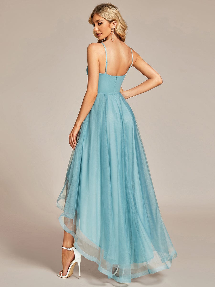 Chic and Stylish Sleeveless Prom Dress with High-Low Hemline #Color_Dusty Blue