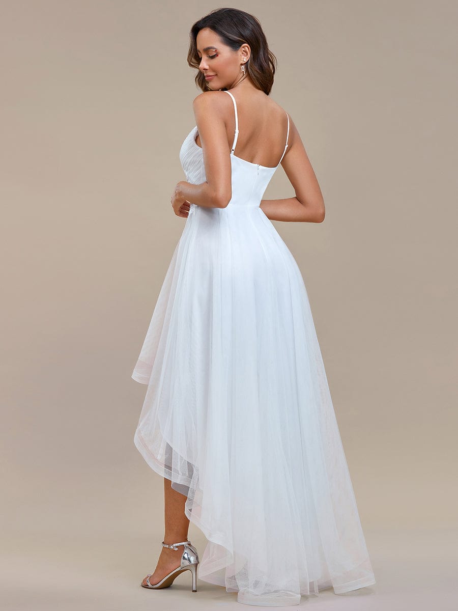 Chic and Stylish Sleeveless Prom Dress with High-Low Hemline #Color_White