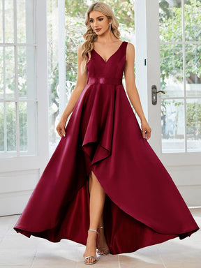 Glamorous V-Neck High Low Prom Dress with High Waist