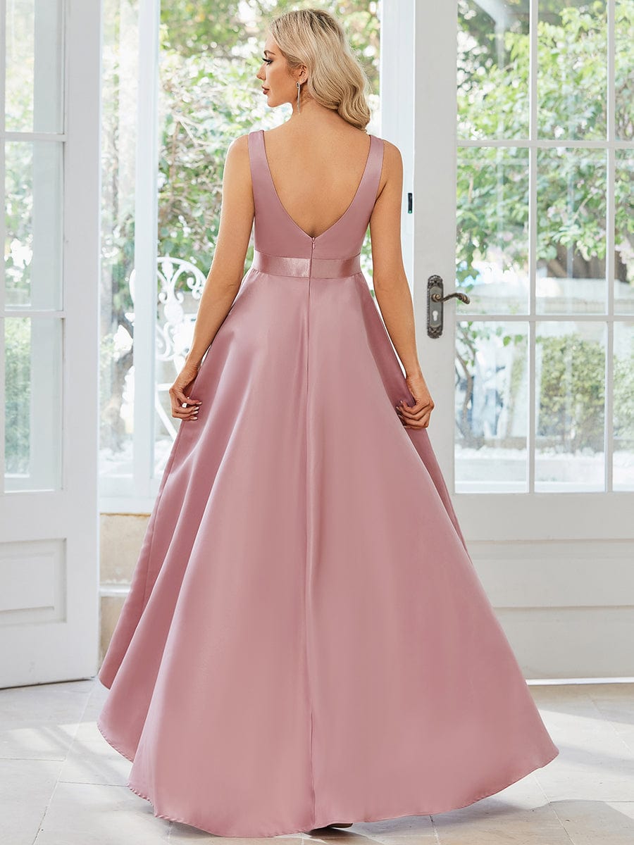 Glamourous V-Neck High Low Prom Dress with and High Waist #Color_Purple Orchid