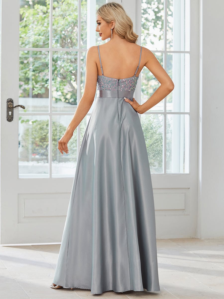 Sparkling A-Line Prom Dress with Spaghetti Straps #color_Grey