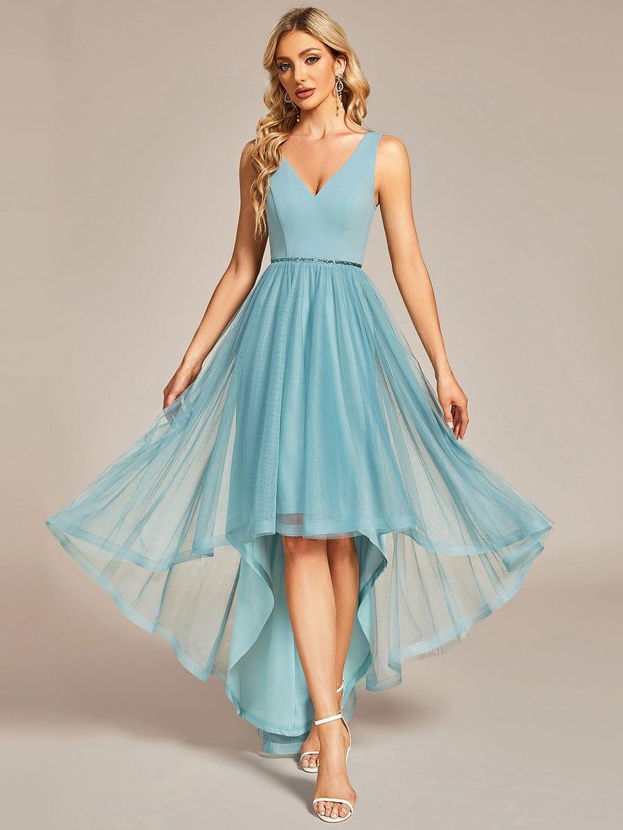 Sleeveless Tulle High Low Prom Dress #color_Light Teal