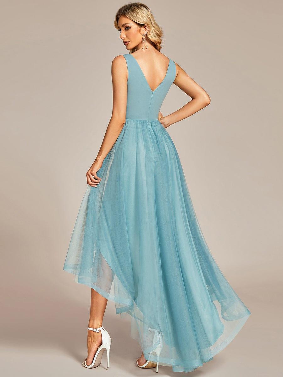 Sleeveless Tulle High Low Prom Dress #color_Light Teal