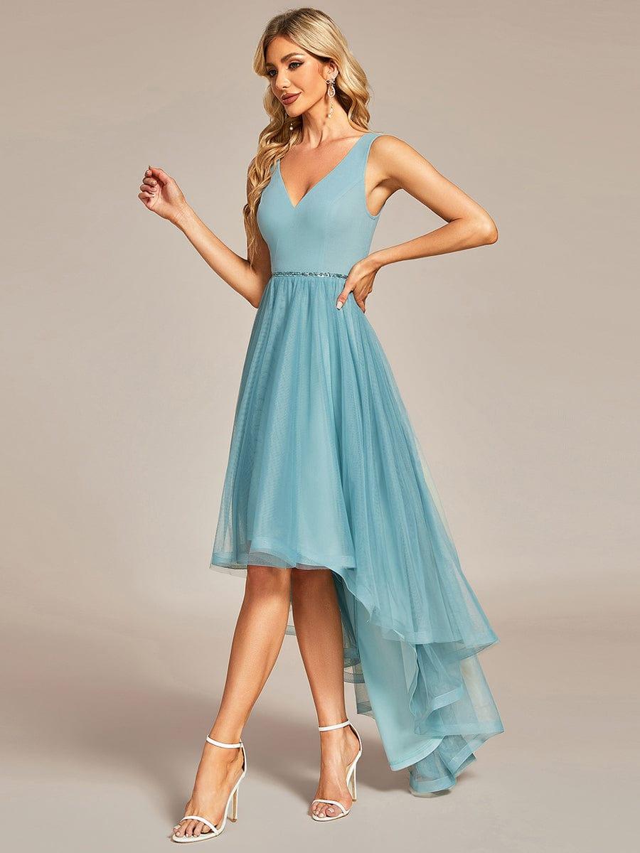 Sleeveless Tulle High Low Prom Dress #color_Light Teal