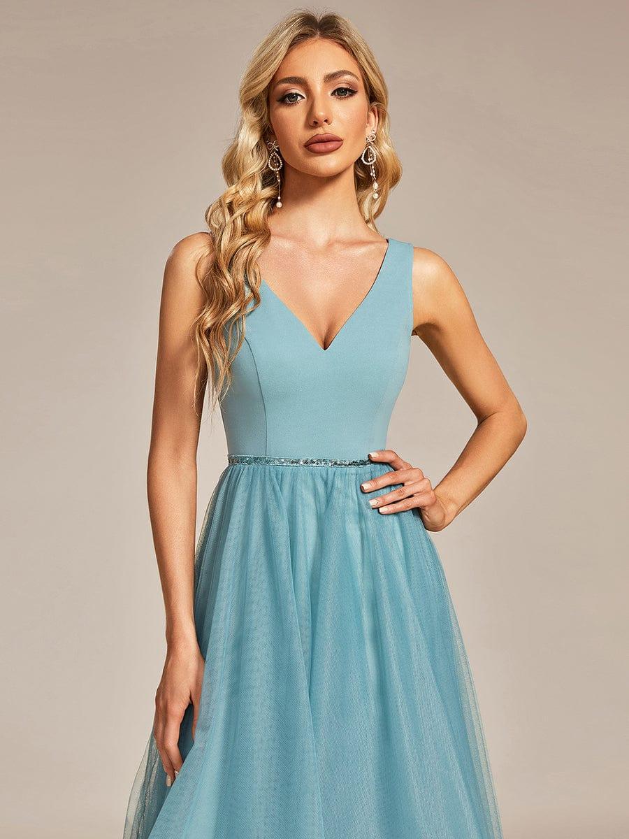 Sleeveless Tulle High Low Prom Dress #color_Light Teal