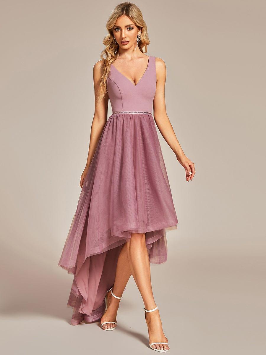 Sleeveless Tulle High Low Prom Dress #color_Purple Orchid