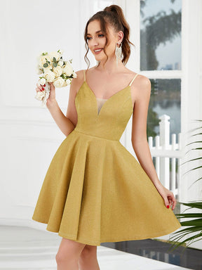 Fancy Shiny Deep V Neck Above Knee Length Prom Dress