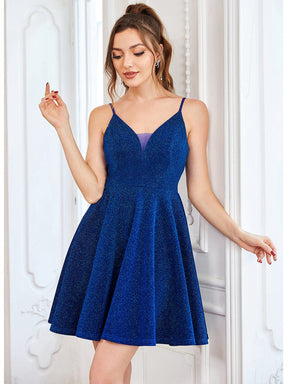 Custom Size Fancy Shiny Deep V Neck Above Knee Length Prom Dress
