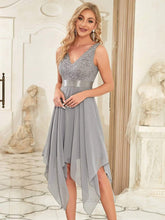 Cute V Neck Lace & Chiffon Prom Dress #color_Grey