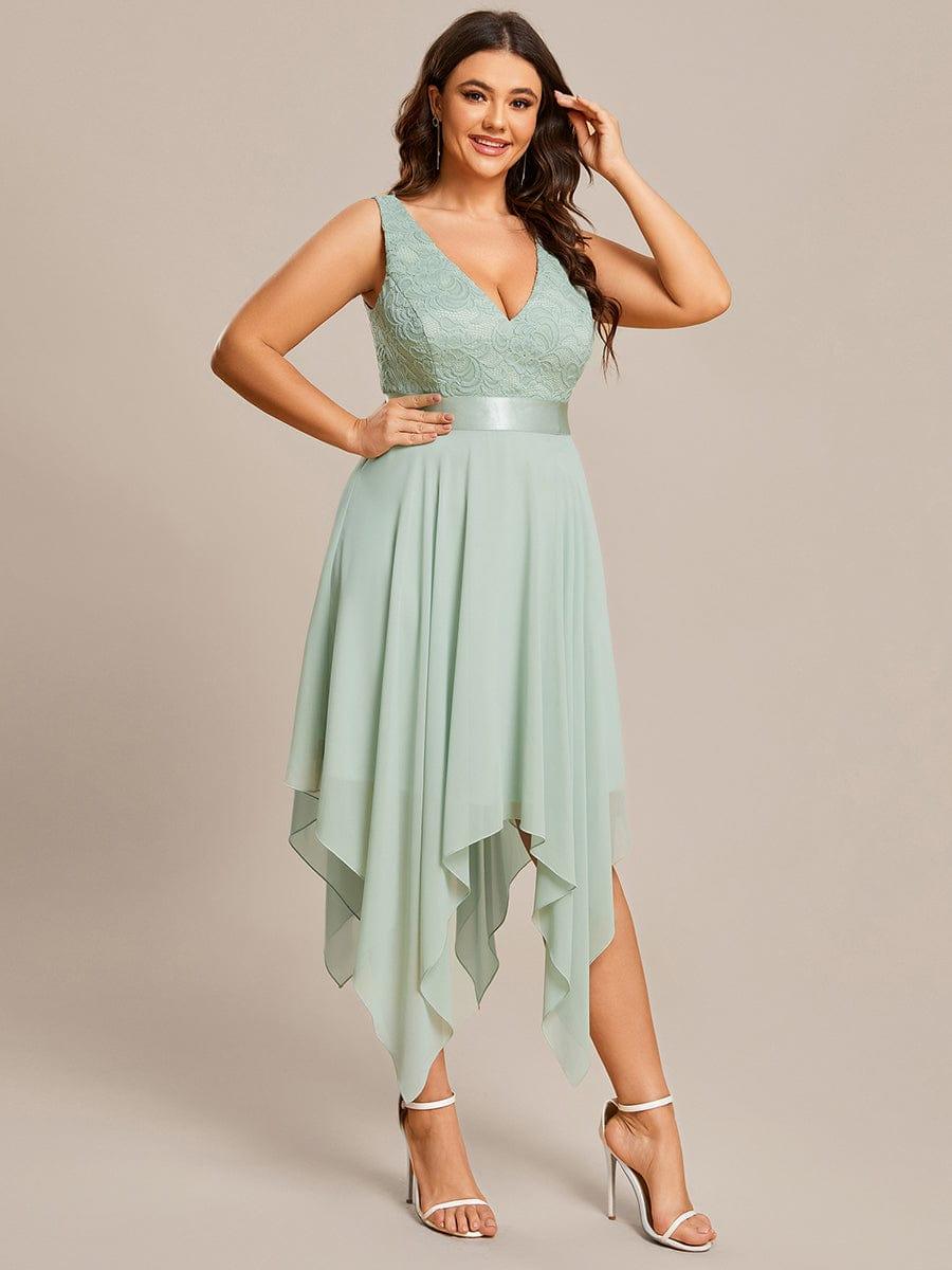COSTA Plus Stunning V Neck Lace & Chiffon Prom Dress