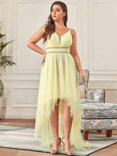 Plus Size Stylish High-Low Tulle Prom Dress with Beaded Belt #color_Yellow