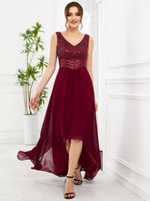 Sexy High-Low Maxi Chiffon Evening Dresses with Sequin #color_Burgundy