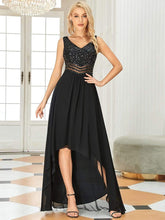 Sexy High-Low Maxi Chiffon Evening Dresses with Sequin #color_Black