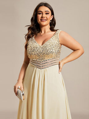 Elegant Paillette & Chiffon V-neck A-line Sleeveless Plus Size Evening Dresses