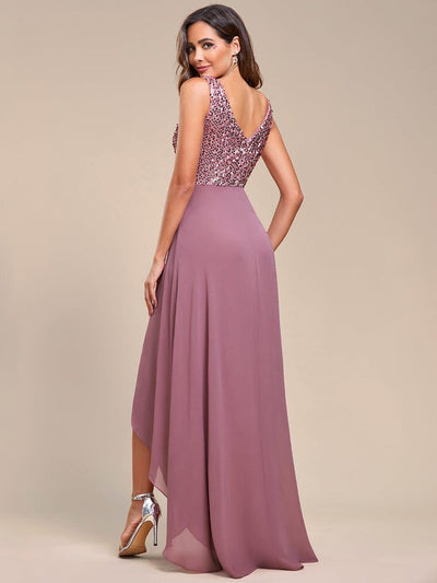 Sexy High-Low Maxi Chiffon Evening Dresses with Sequin #color_Purple Orchid