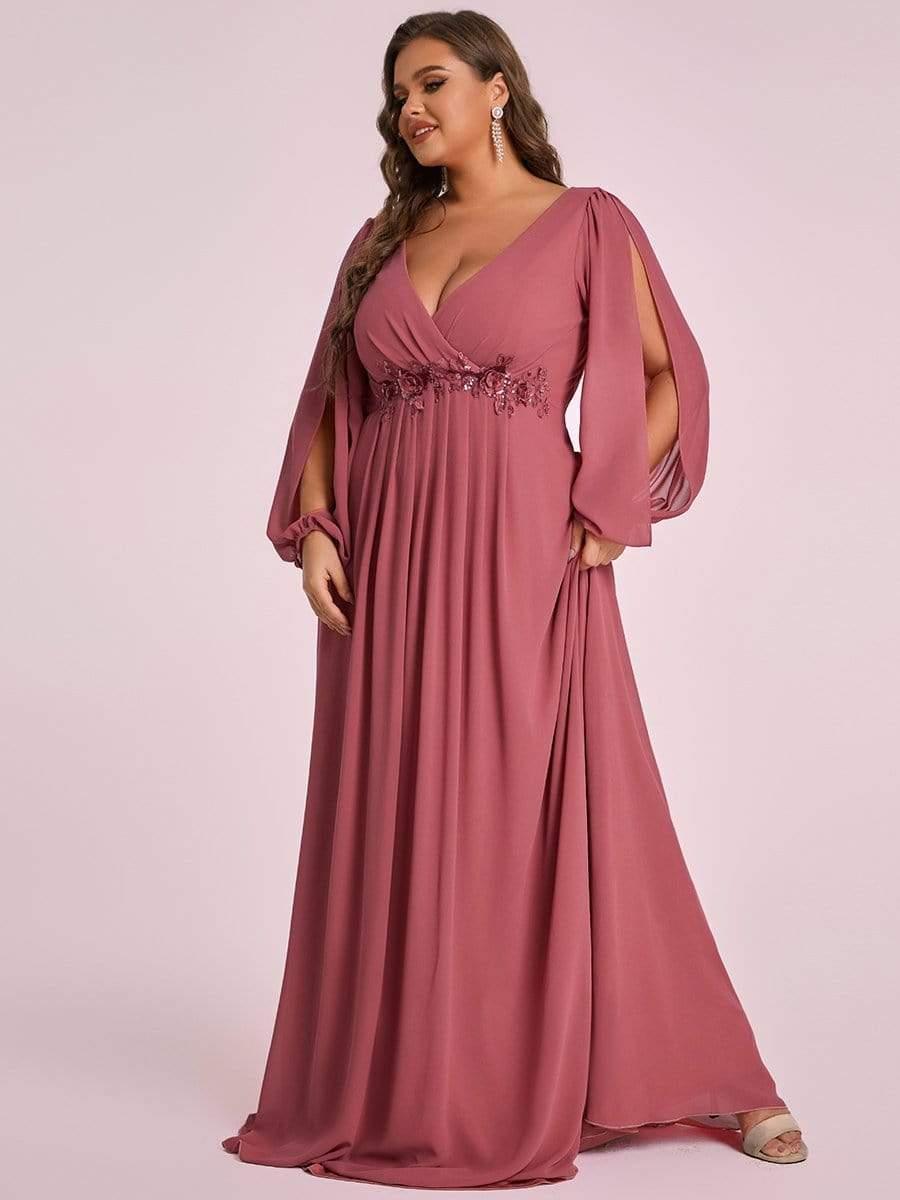 Stylish Chiffon Plus Size Evening Dresses with Long Lantern Sleeves