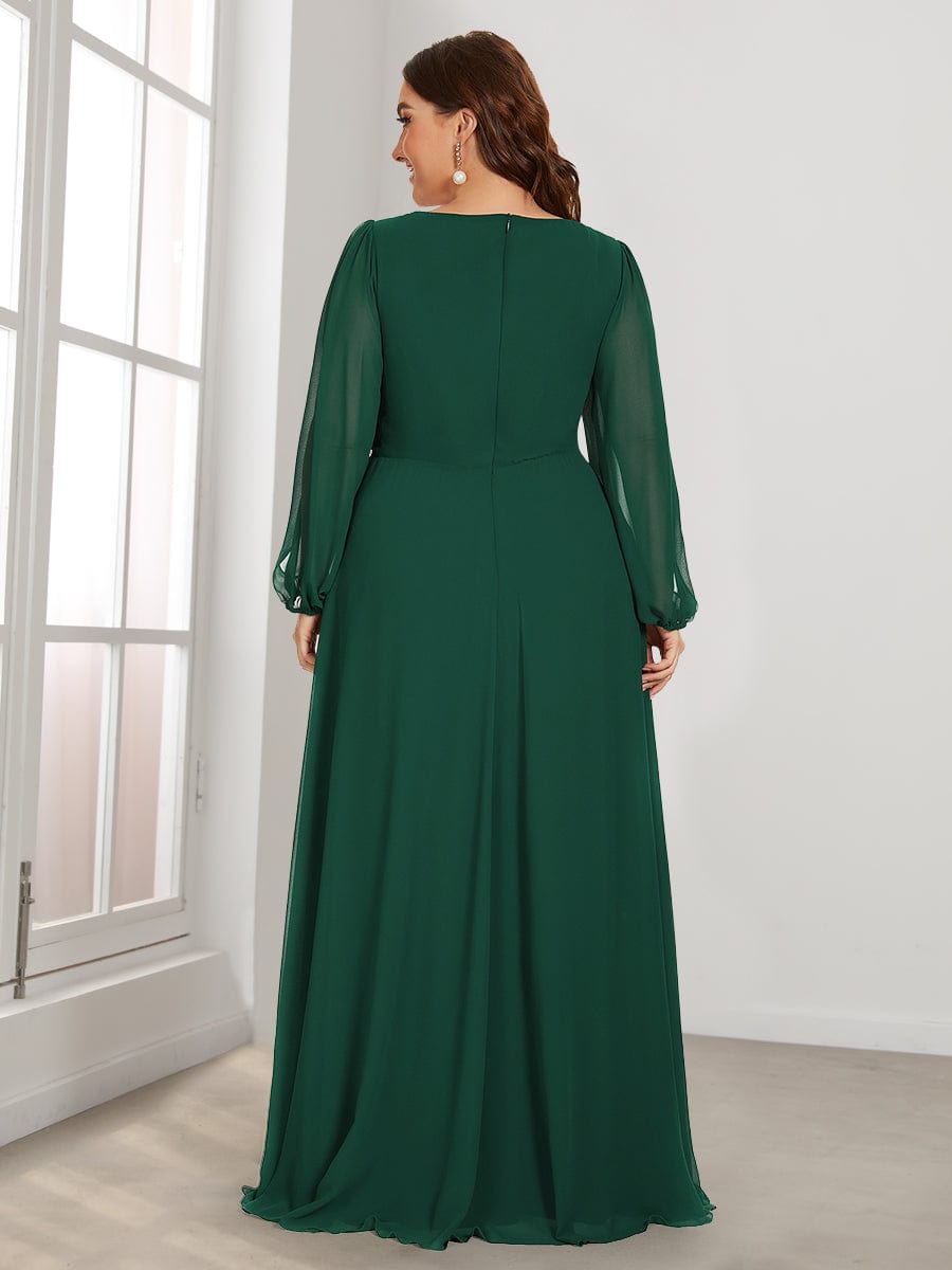 Deep V Neck Long Wedding Guest Dress with Long Sleeves