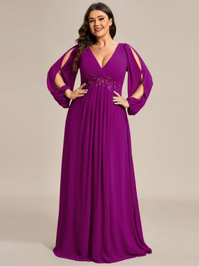 Stylish Chiffon Plus Size Evening Dresses with Long Lantern Sleeves