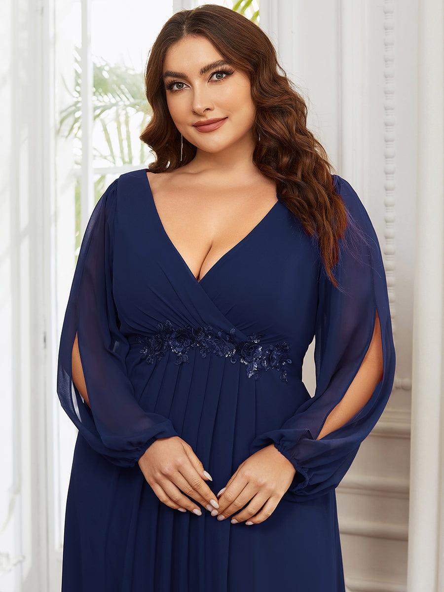 Stylish Chiffon Plus Size Evening Dresses with Long Lantern Sleeves